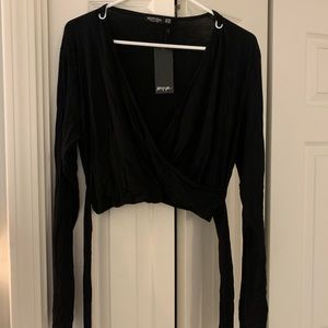 Black Cropped Wrap Top